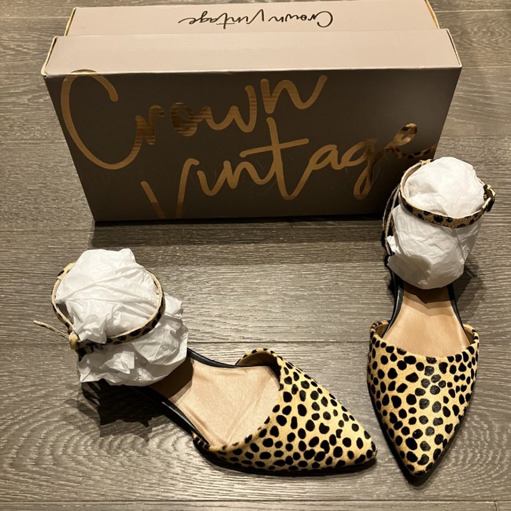 Crown Vintage Calf Hair Ankle Strap Flats - NWOT